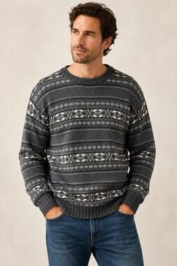Dockers Fair Isle Crewneck Sweater Men’s XXL Gray Nordic Cotton Blend